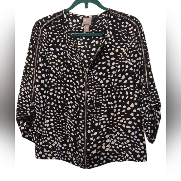 Chico's -NWOT, Black & White Zippered Jacket, Zipper Material Going Down Sleeves - Picture 10 of 10